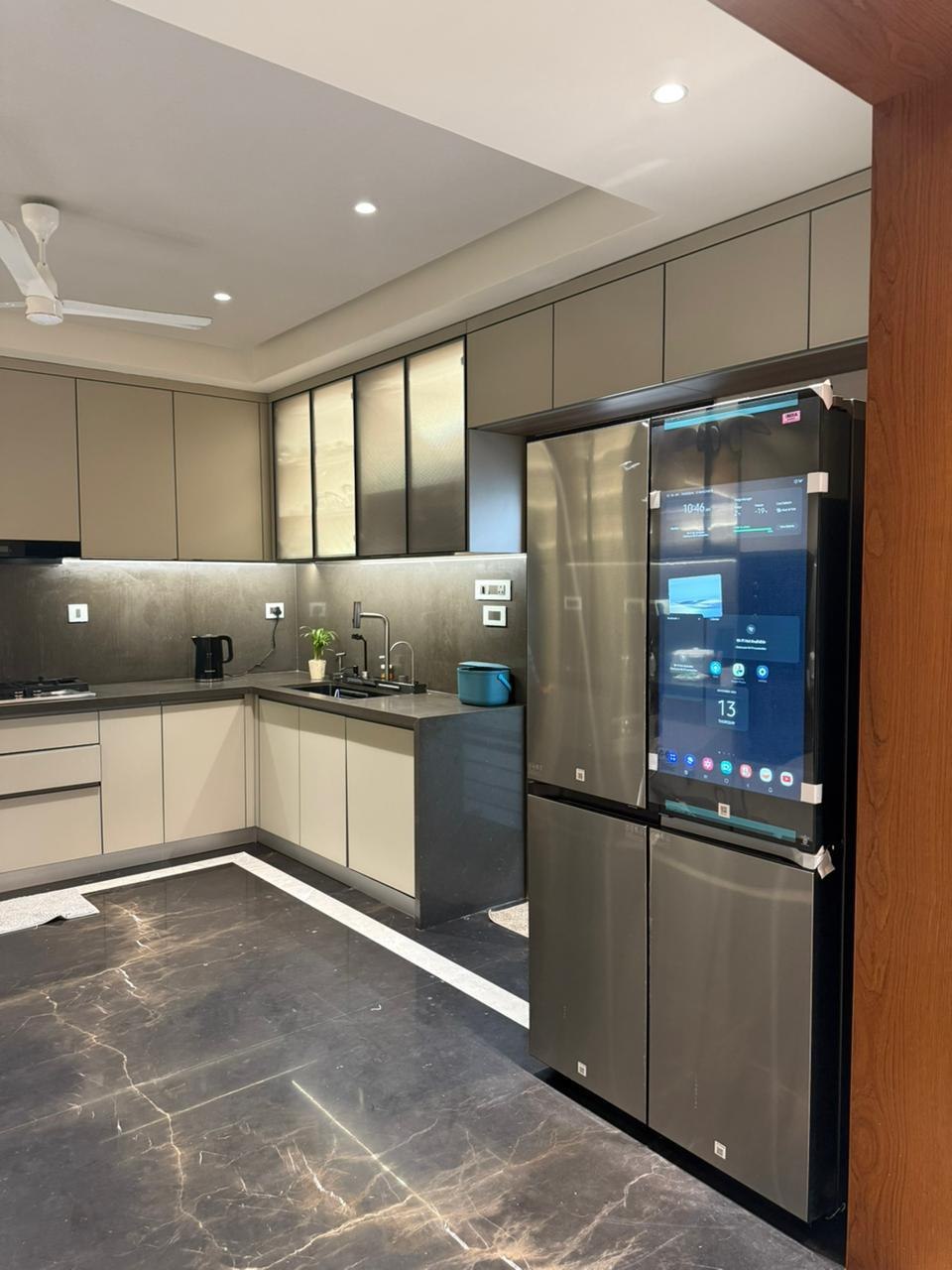 Kitchen corner with sink and smart French-door refrigerator